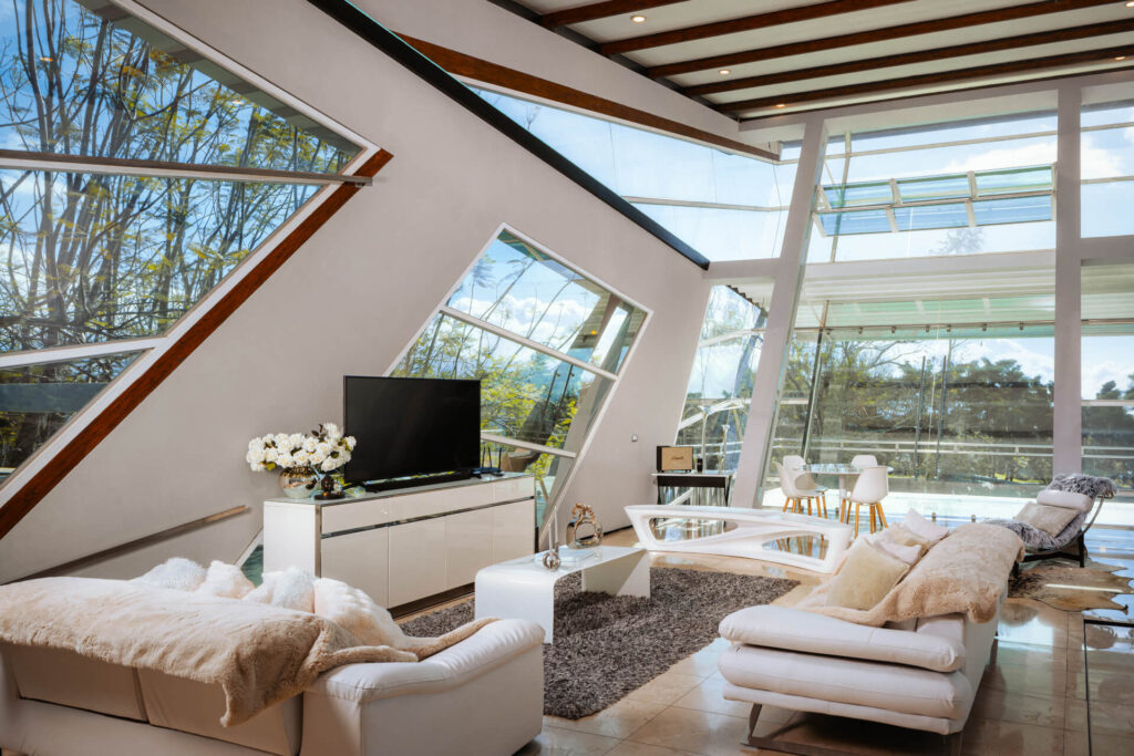 Alianz Loft glowing warmly from within at evening