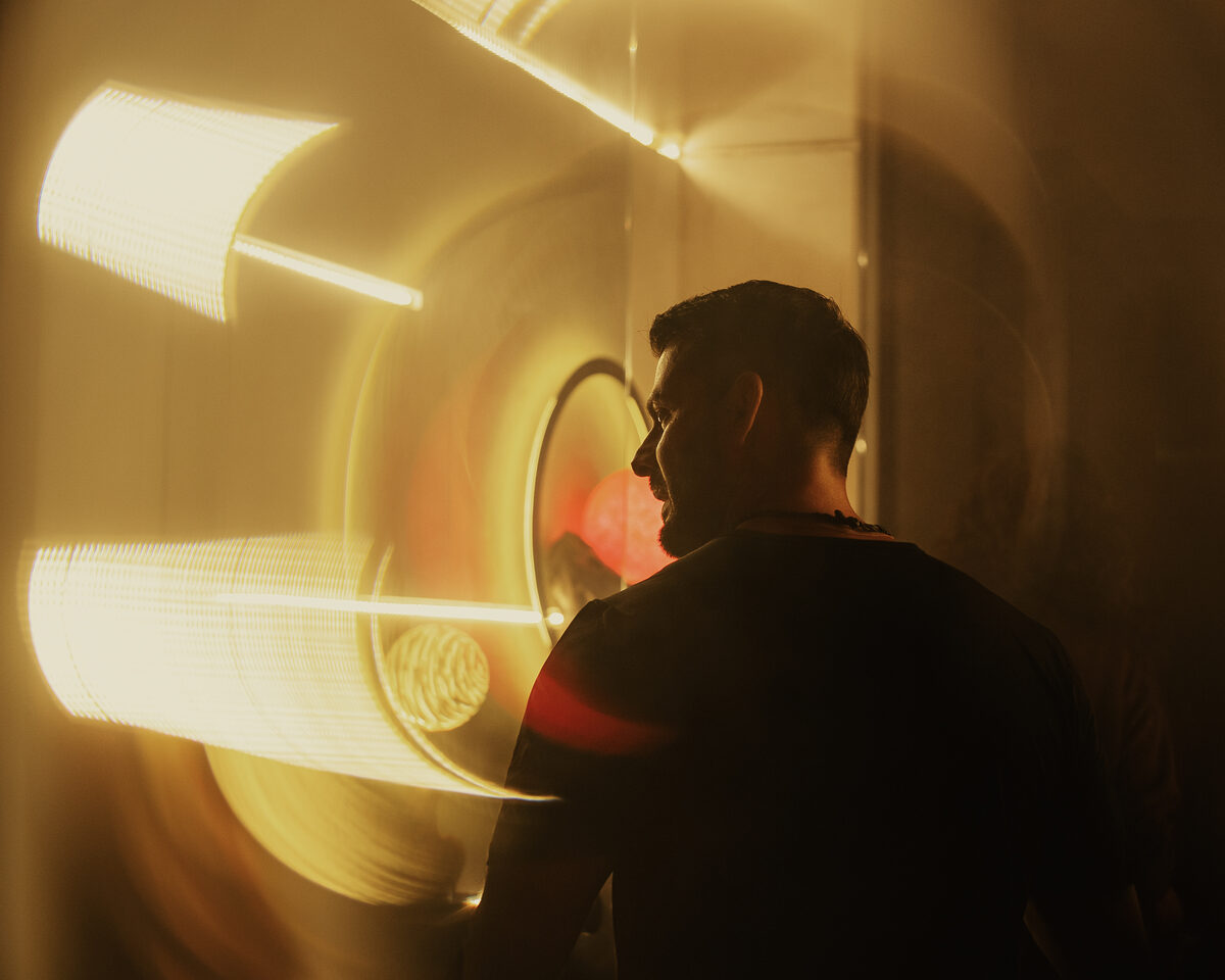 A couple within architectural light