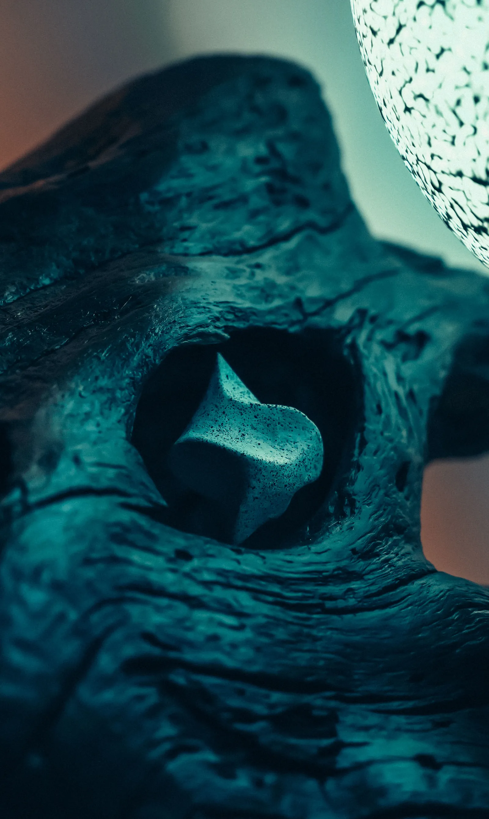Macro of Halo's wood cavity with amethyst crystals catching cool light