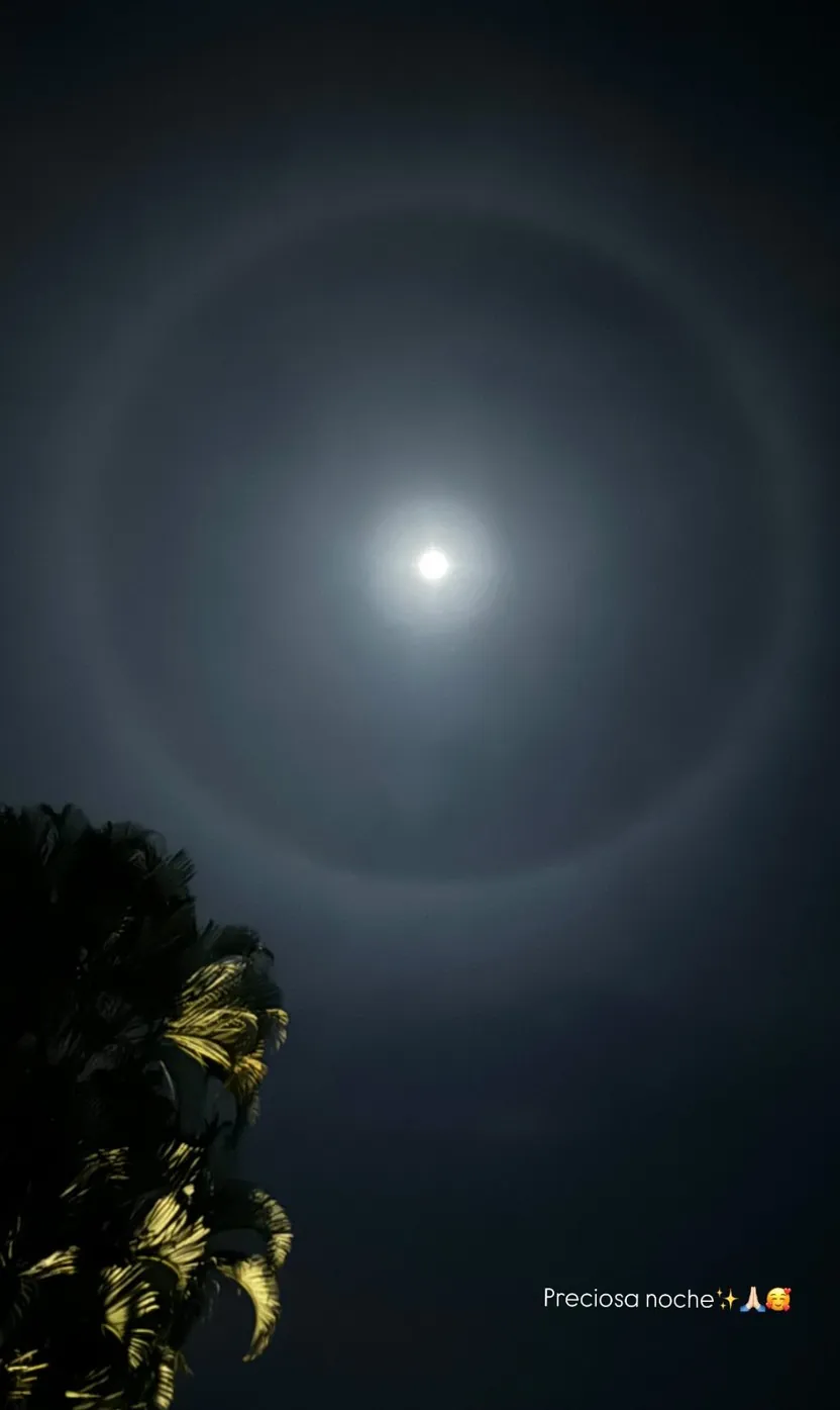 Archive photograph of a real lunar halo — a circle of light around the moon